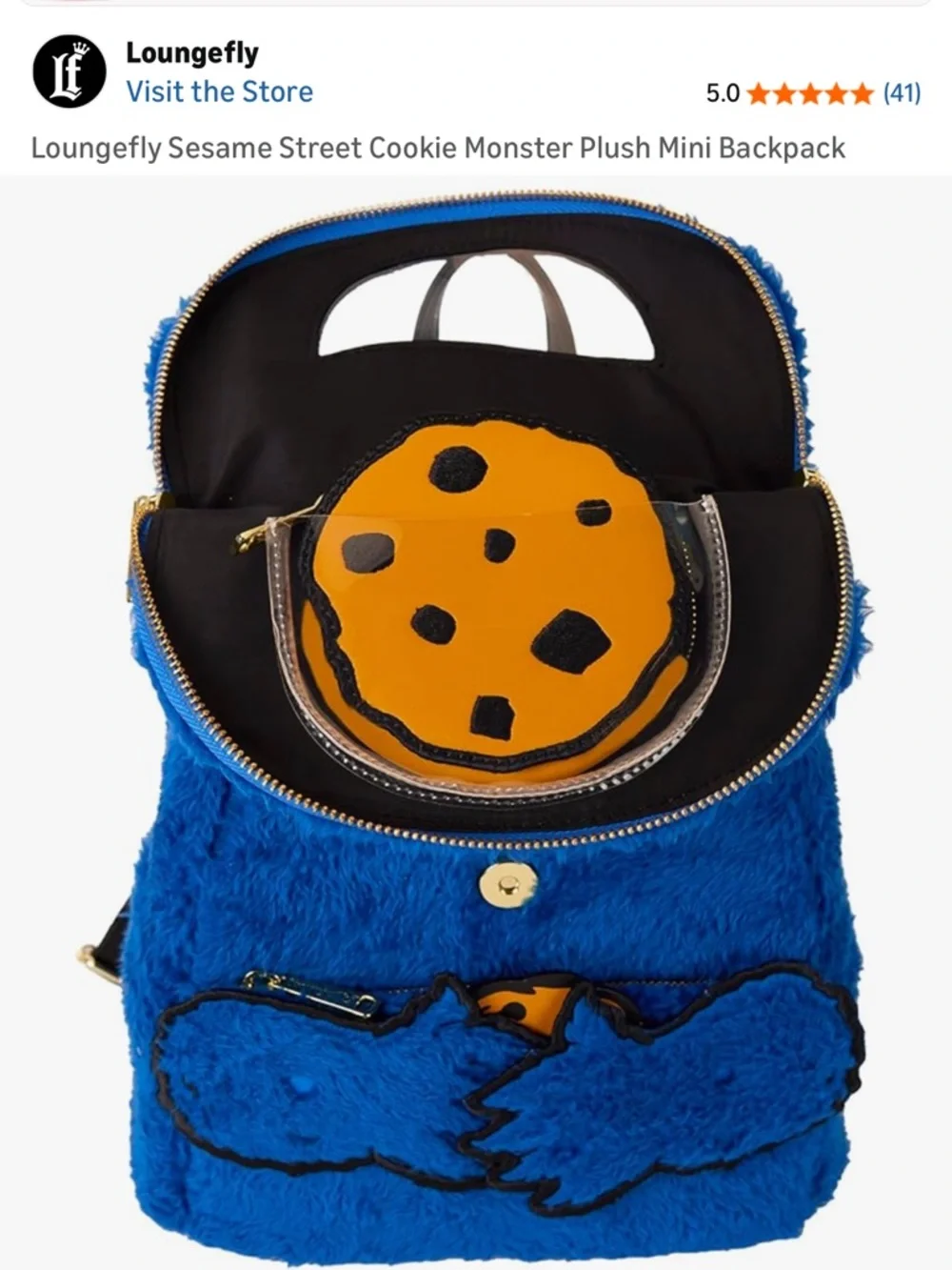 Loungefly Sesame Street Cookie Monster Plush Mini Backpack - Blue New!